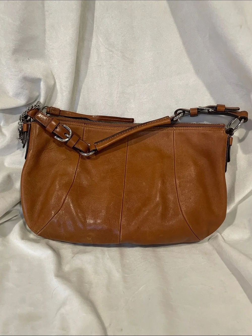 Y2K Coach Brown Leather Shoulder Hobo Bag with Chain Charm